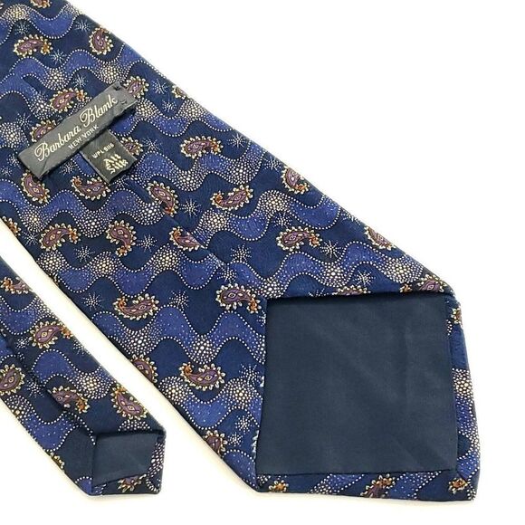Barbara Blank New York Purple Jacquard‎ Print Paisley Wide Silk Tie - Picture 4 of 5